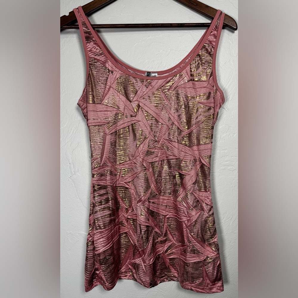BKE (The Buckle) Rose Pink and Gold Metallic Tank Top Size Small